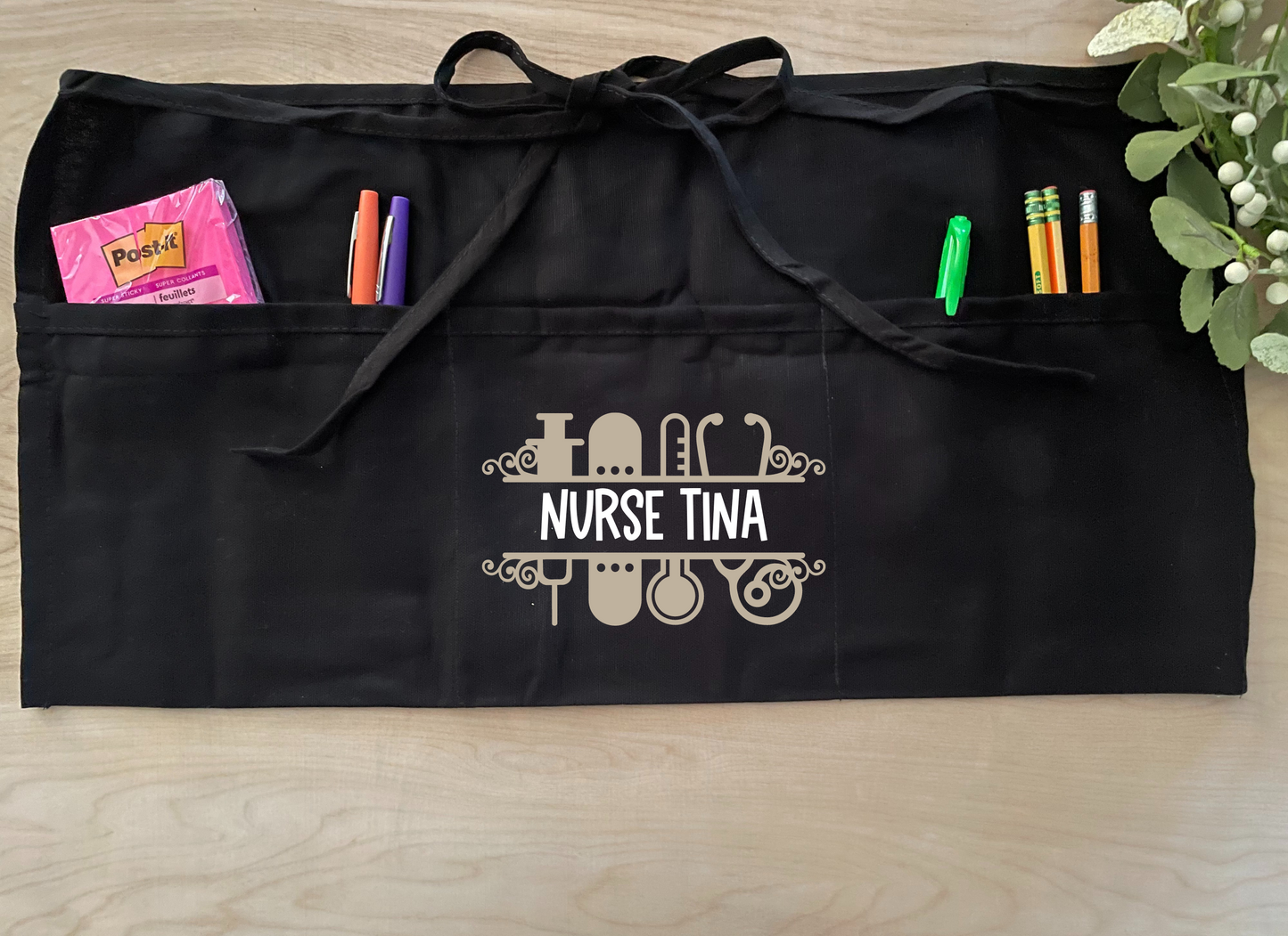 Personalized Teacher Half-Apron with pockets: School Nurse