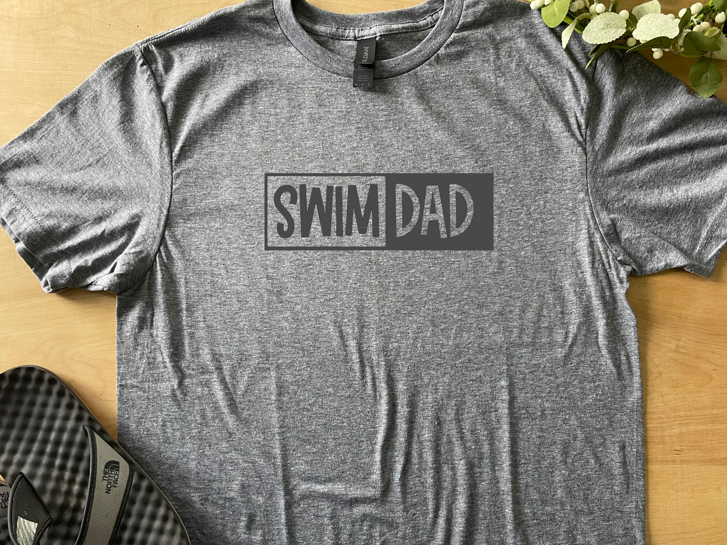 Swim Dad Shirt Adult Crew Neck Tee (Gray Font)
