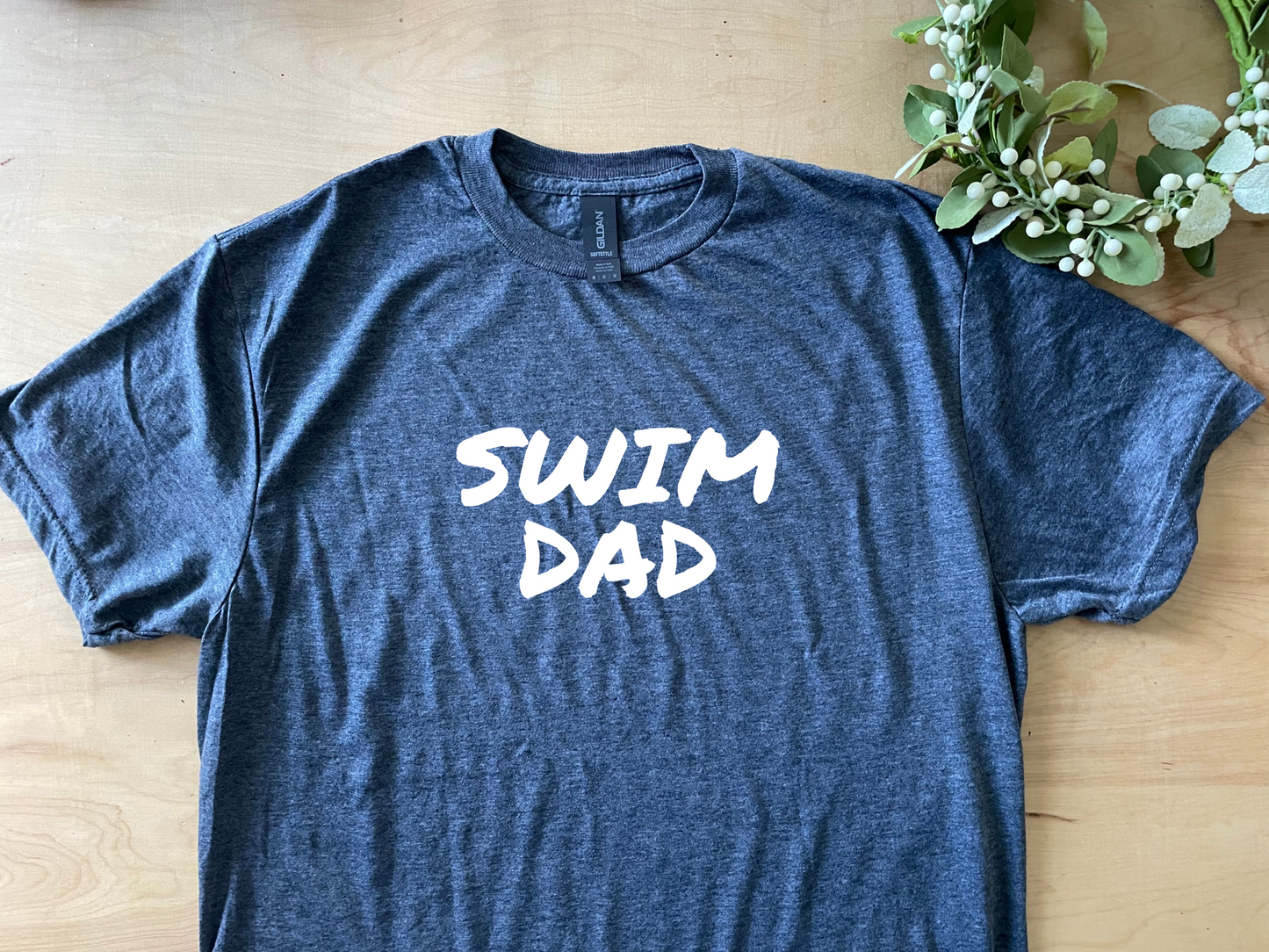 Swim Dad Shirt #2 Adult Crew Neck Tee (White Font)