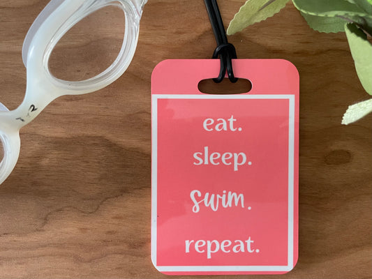 Reusable swim meet heat tags: Eat. Sleep. Swim. Repeat.