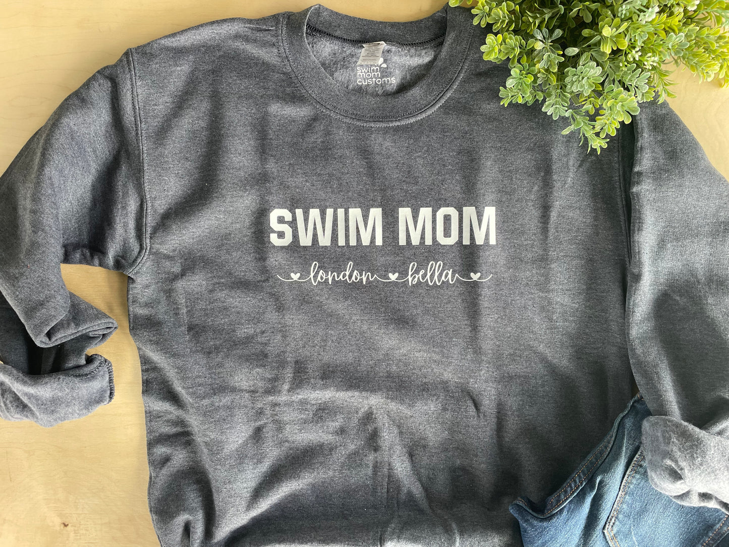 Swim Mom Sweatshirt Personalized with Names (Script)