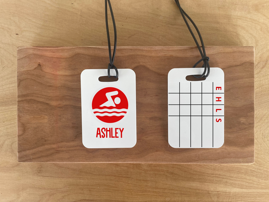 *Personalized* Reusable swim meet heat tag: Swimmer Red