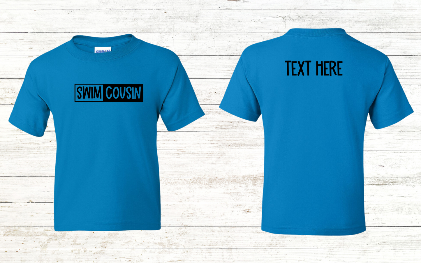 Swim Cousin Youth Shirt - Free Shipping - Back of Shirt Personalization Option: Youth Crewneck Tee