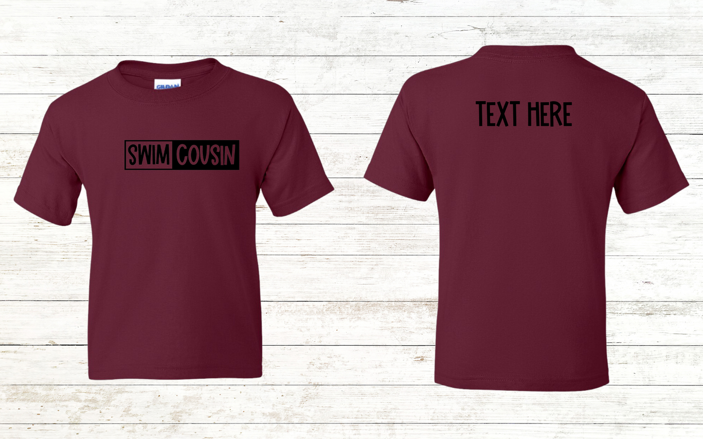 Swim Cousin Youth Shirt - Free Shipping - Back of Shirt Personalization Option: Youth Crewneck Tee