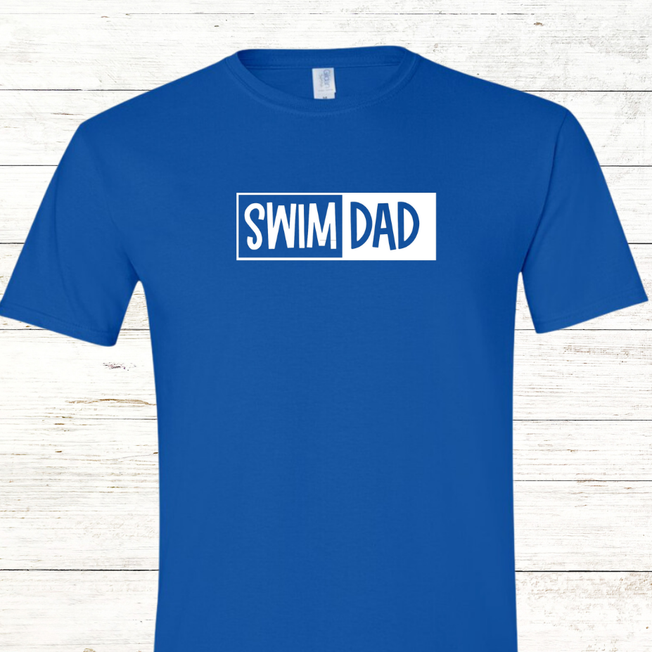 Swim Dad - White Text -  Adult Crewneck Tee