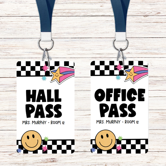 Checkerboard Happy Face Theme Classroom Hall Passes - 8 pack