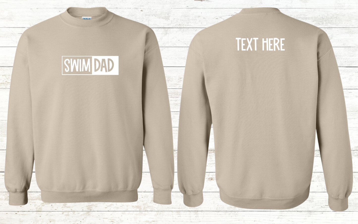 Swim Dad - White Text - Adult Sweatshirt - Personalized on back