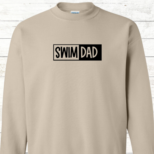 Swim Dad - Black Text - Adult Sweatshirt - Personalized on back