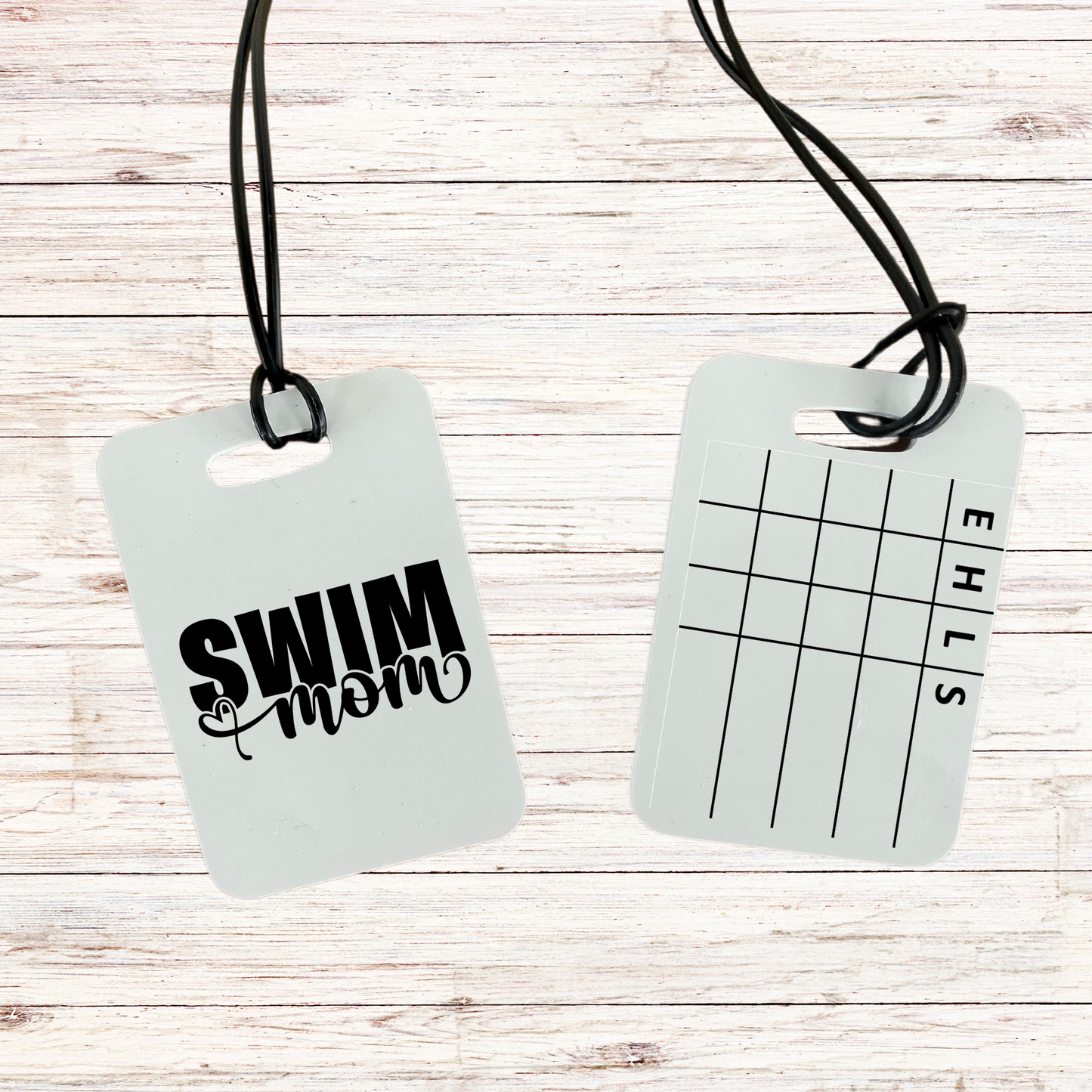 Reusable swim meet heat tag: Swim Mom