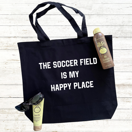 The Soccer Field is my Happy Place Tote Bag with Back Personalization Option