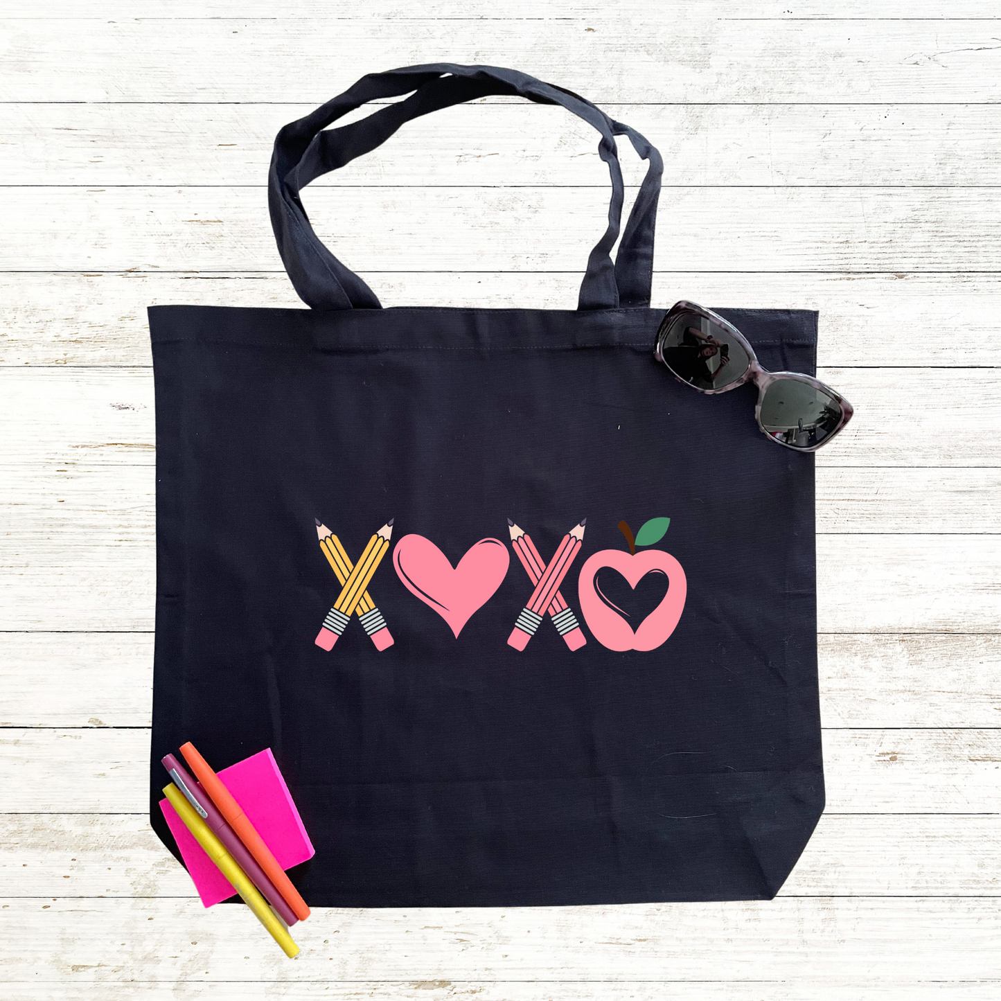 XOXO Pencils, Heart and Apple Tote Bag