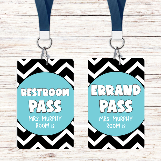 Black Chevron Theme Classroom Hall Passes - 8 pack