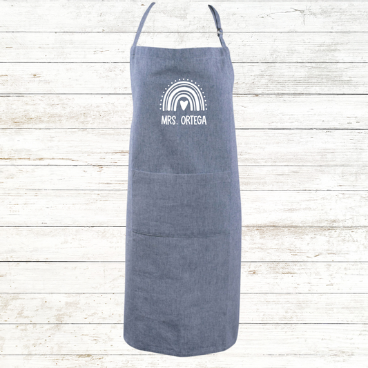 Boho Rainbow Teacher Apron Chambray Colors with Front Pocket - Personalized