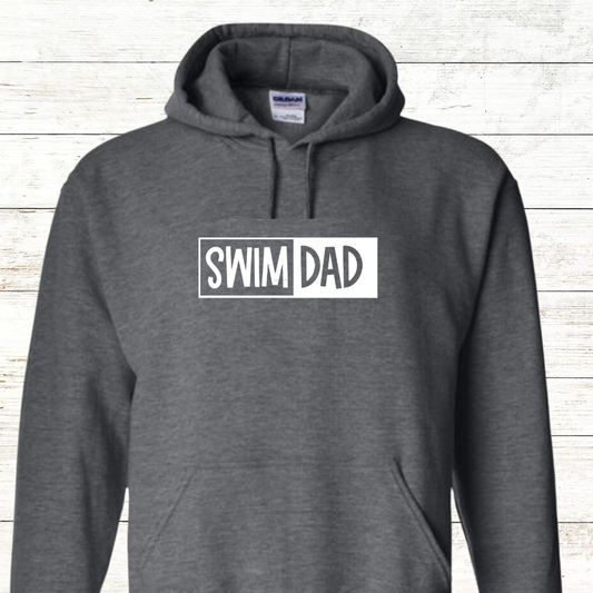 Swim Dad - White Text - Adult Hooded Sweatshirt - Personalized on back