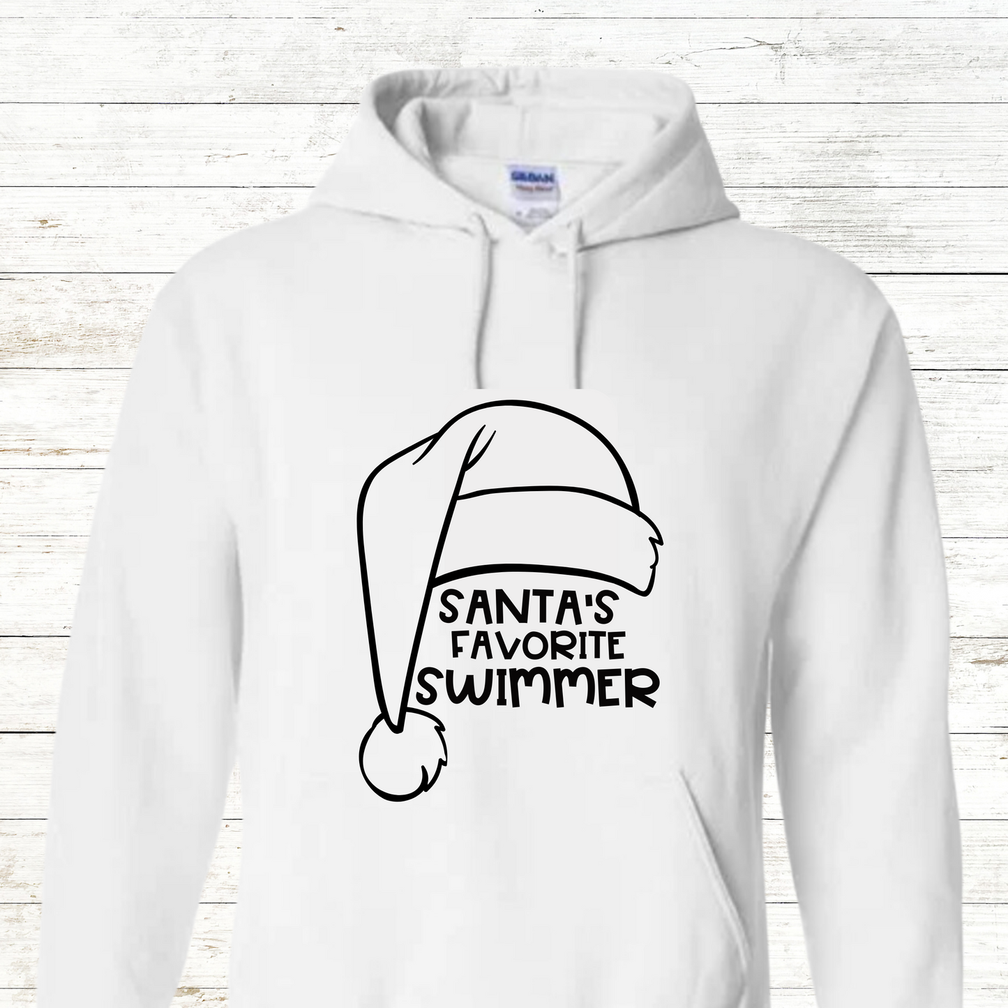 Santa's Favorite Swimmer - Adult Hooded Sweatshirt - Personalized on back option