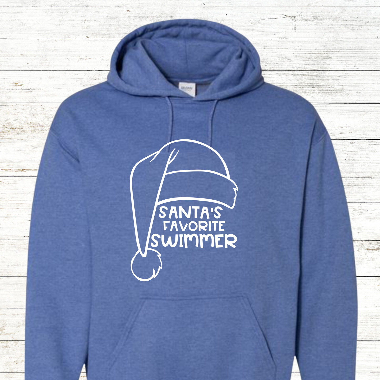 Santa's Favorite Swimmer - Adult Hooded Sweatshirt - Personalized on back option
