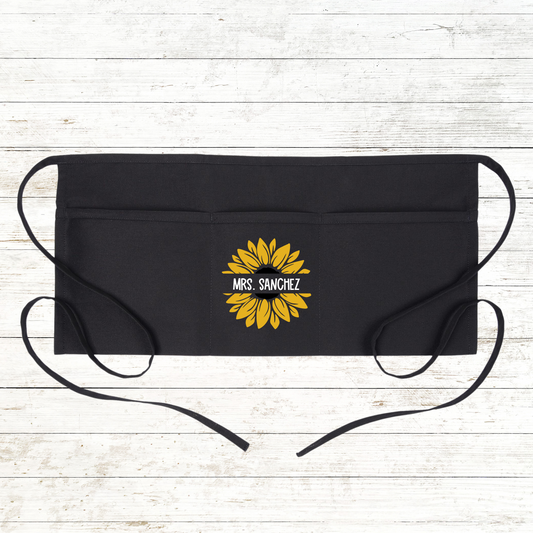 Personalized Teacher Apron with pockets: Sunflower