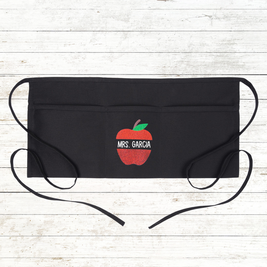 Personalized Teacher Apron with pockets: Glitter Apple