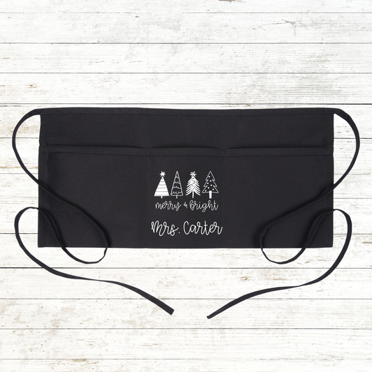 Merry Bright Teacher Apron - Christmas Holiday Pockets