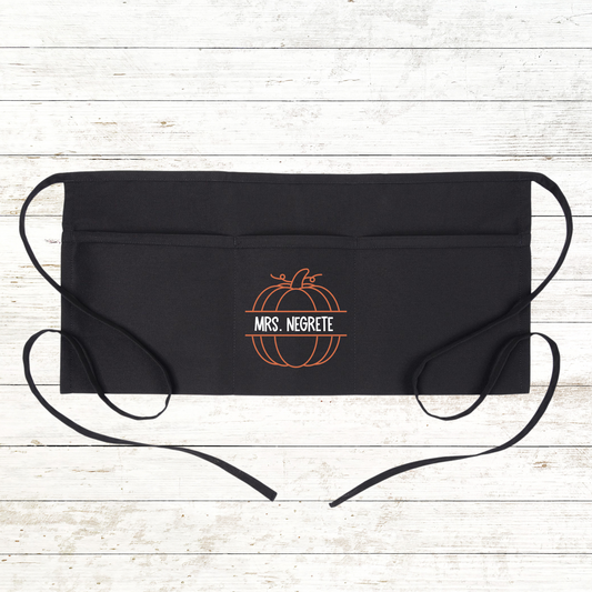 Personalized Teacher Apron with pockets: Pumpkin with Name