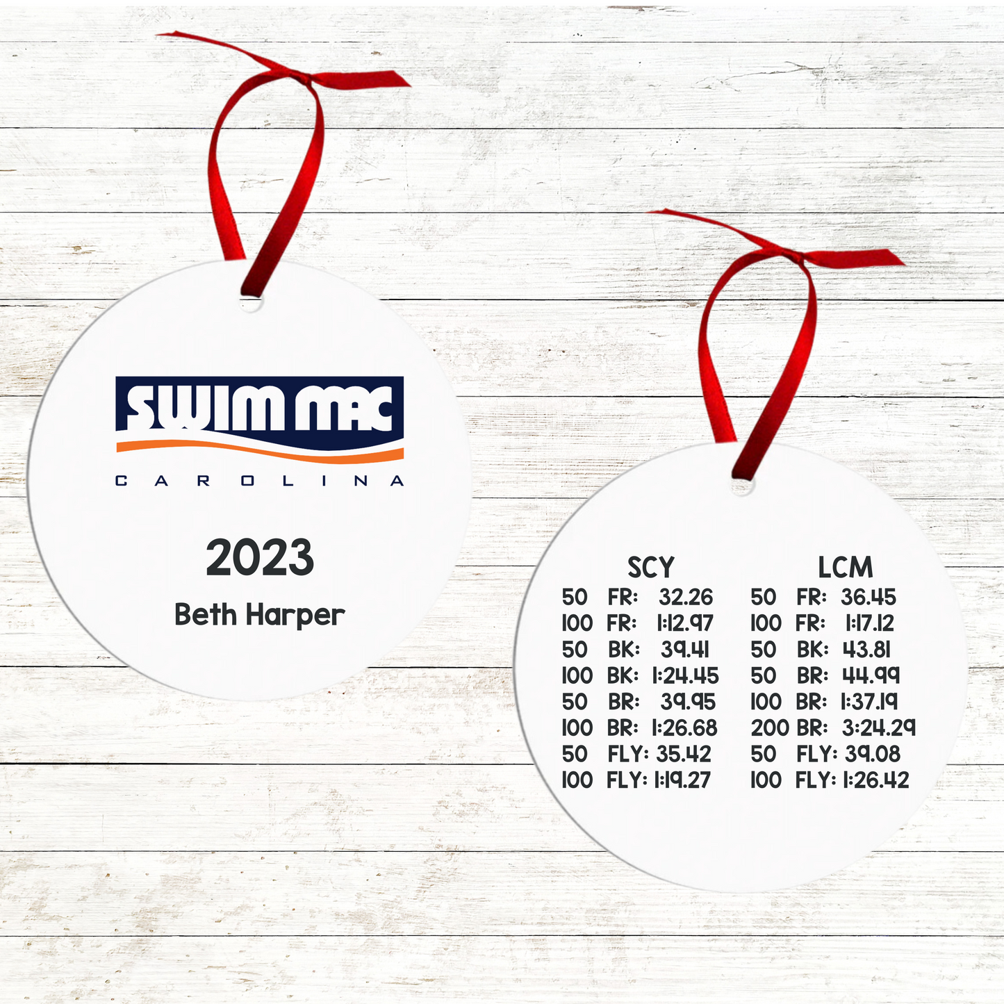 Personalized Swimmer Christmas Ornament - Includes Best Swim Times 2023 - Swim Mac