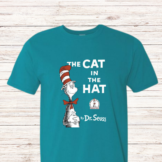 Whimsical Striped Hat Shirt - Cat in Hat Teacher Tee