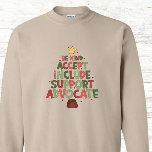 Be Kind Accept Include Support Advocate Christmas Tree