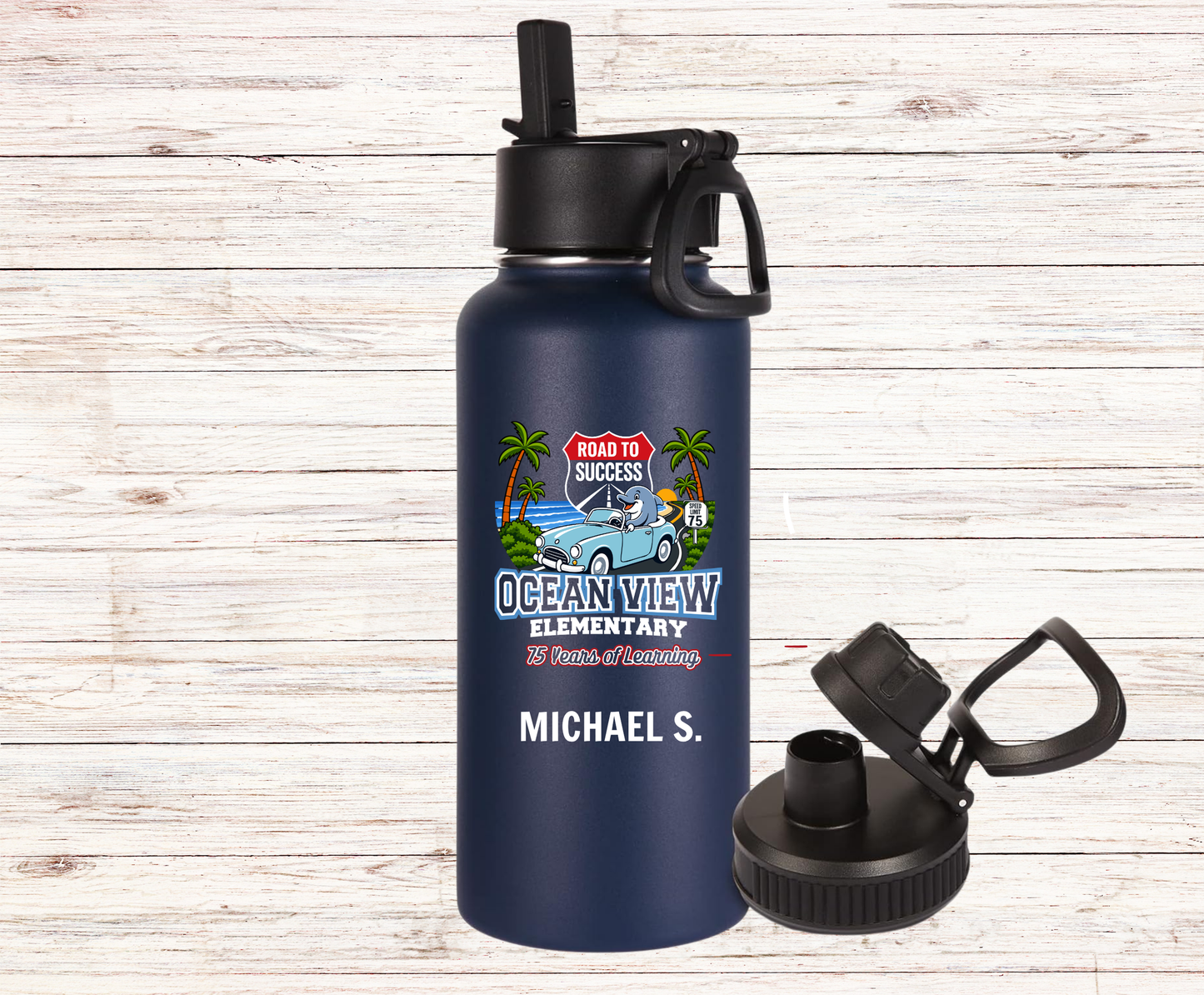 Ocean View Elementary 2026-2027 Road to Success Water Bottle – 32 oz Personalized