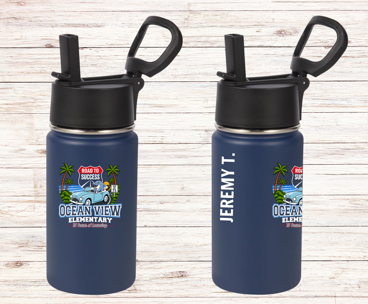 Ocean View Elementary 2026-2027 Road to Success Kids Water Bottle – 14 oz Personalized
