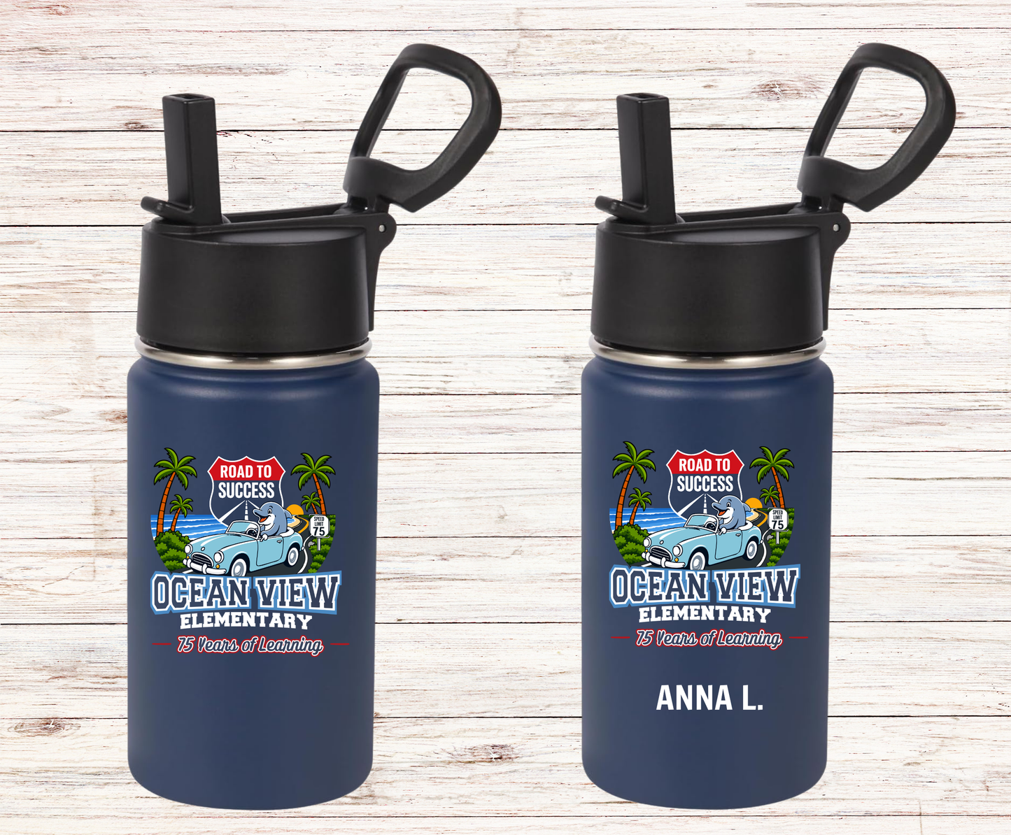 Ocean View Elementary 2026-2027 Road to Success Kids Water Bottle – 14 oz Personalized