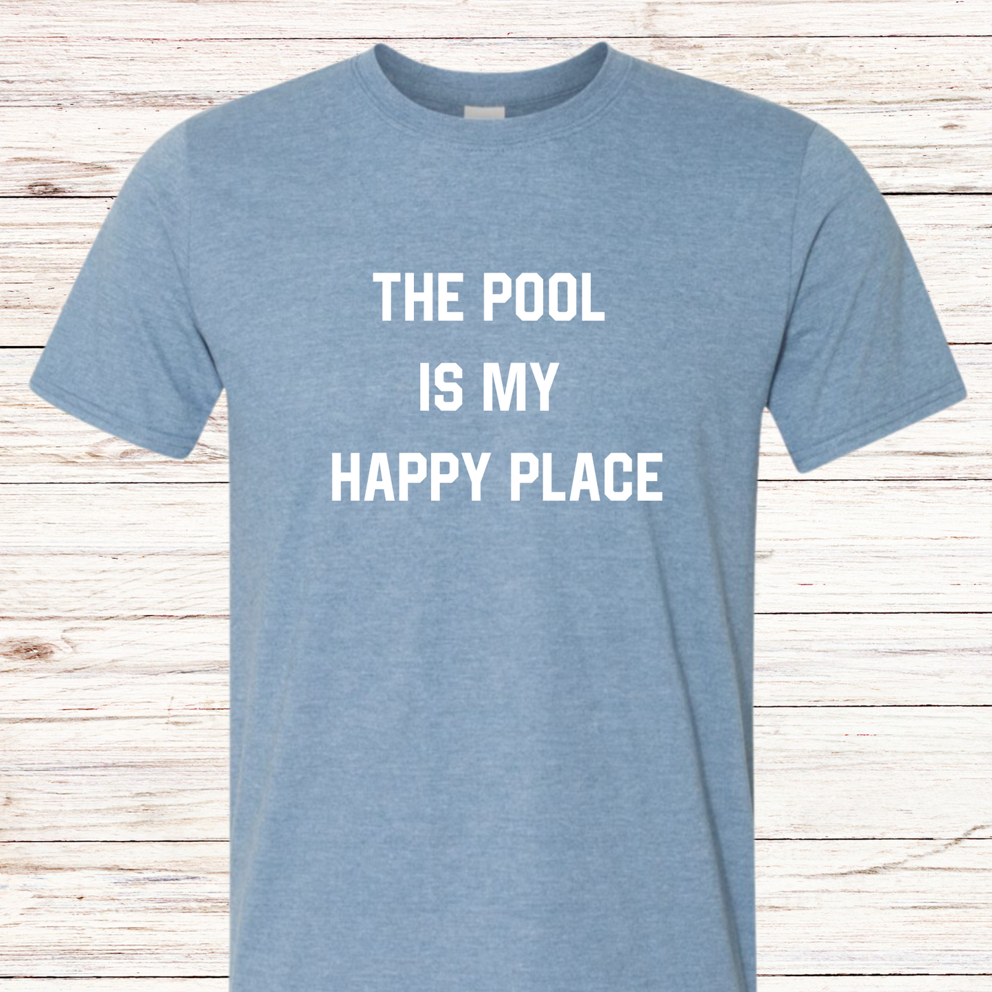 CLEARANCE: The Pool is my Happy Place : Swimmer Adult Crewneck Tee (Size M)