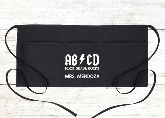 Personalized Teacher Apron with pockets: ABCD First Grade Rocks
