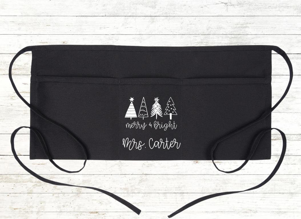 Personalized Teacher Apron with pockets: Merry & Bright