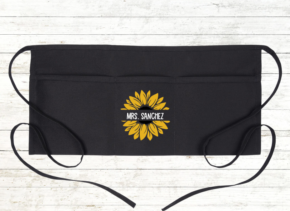Personalized Teacher Apron with pockets: Sunflower