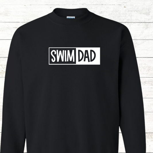 Swim Dad - White Text - Adult Sweatshirt - Personalized on back