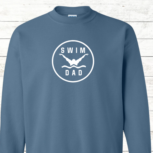 Swim Dad - Butterfly Stroke - White Text - Adult Sweatshirt - Personalized on back