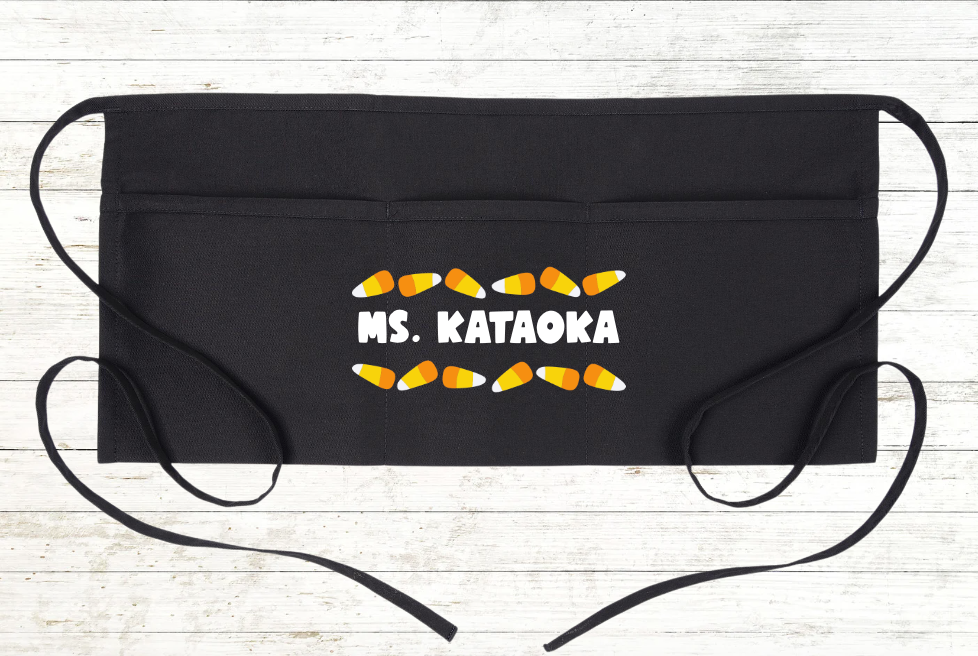 Personalized Teacher / School Apron with pockets: Halloween Candy Corn