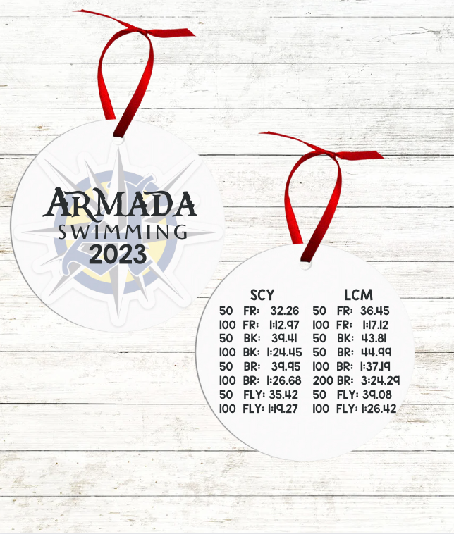 Personalized Swimmer Christmas Ornament - Includes Best Swim Times 2023 - Armada