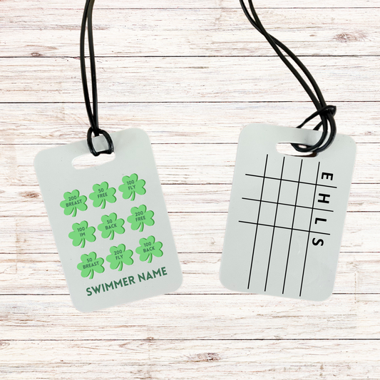 Reusable swim meet heat tag: St. Patrick's Day Shamrocks