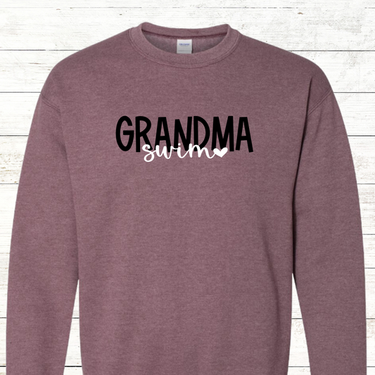 Swim Grandma with heart Adult Crewneck Sweatshirt