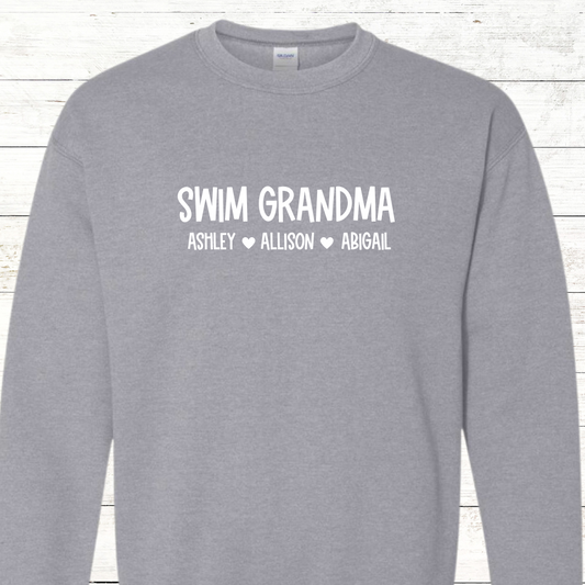 Swim Grandma Personalized with Swimmer Names Adult Crewneck Sweatshirt