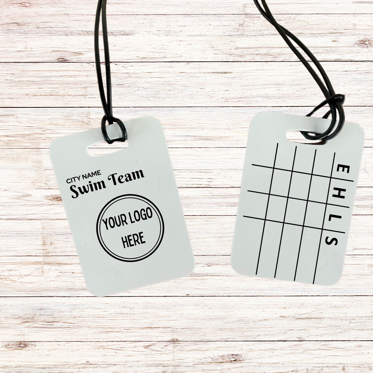 Reusable swim meet heat tag: Custom Swim Team