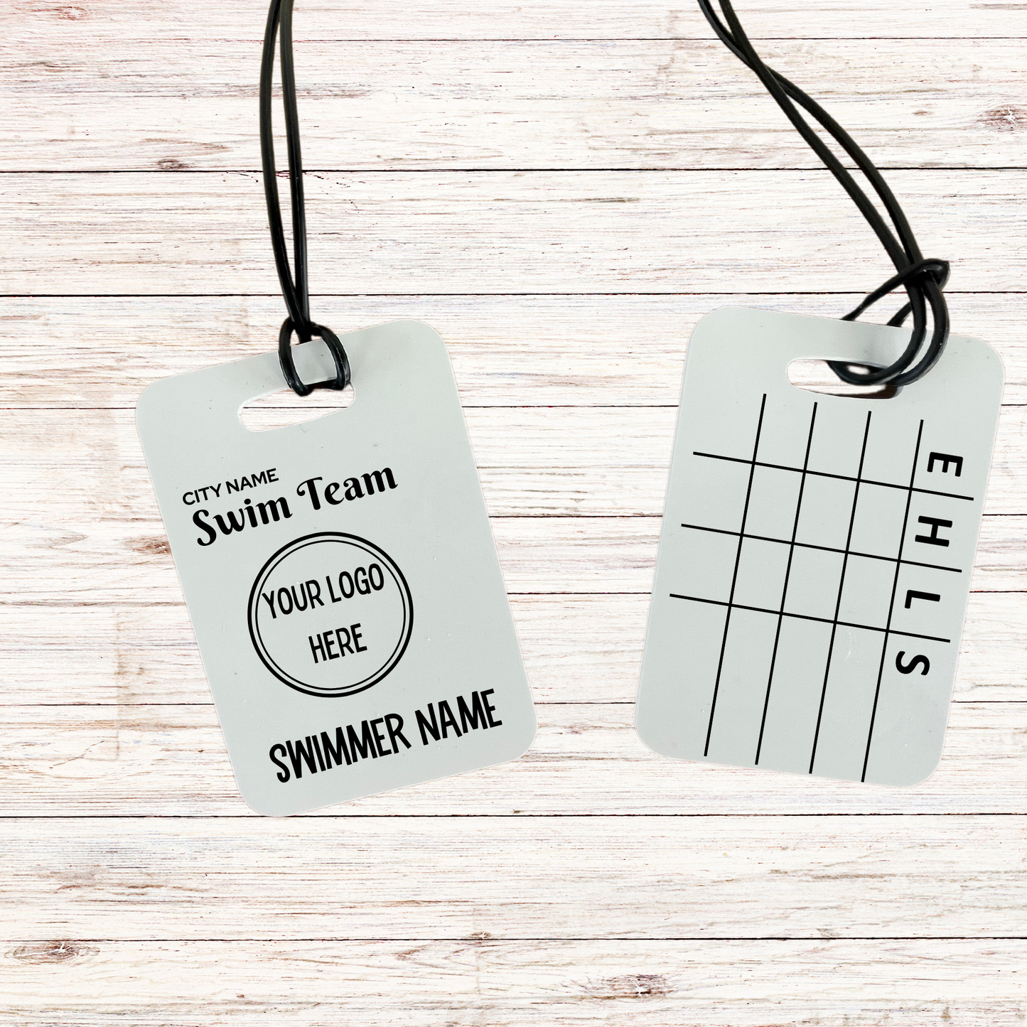 Reusable swim meet heat tag: Custom Swim Team