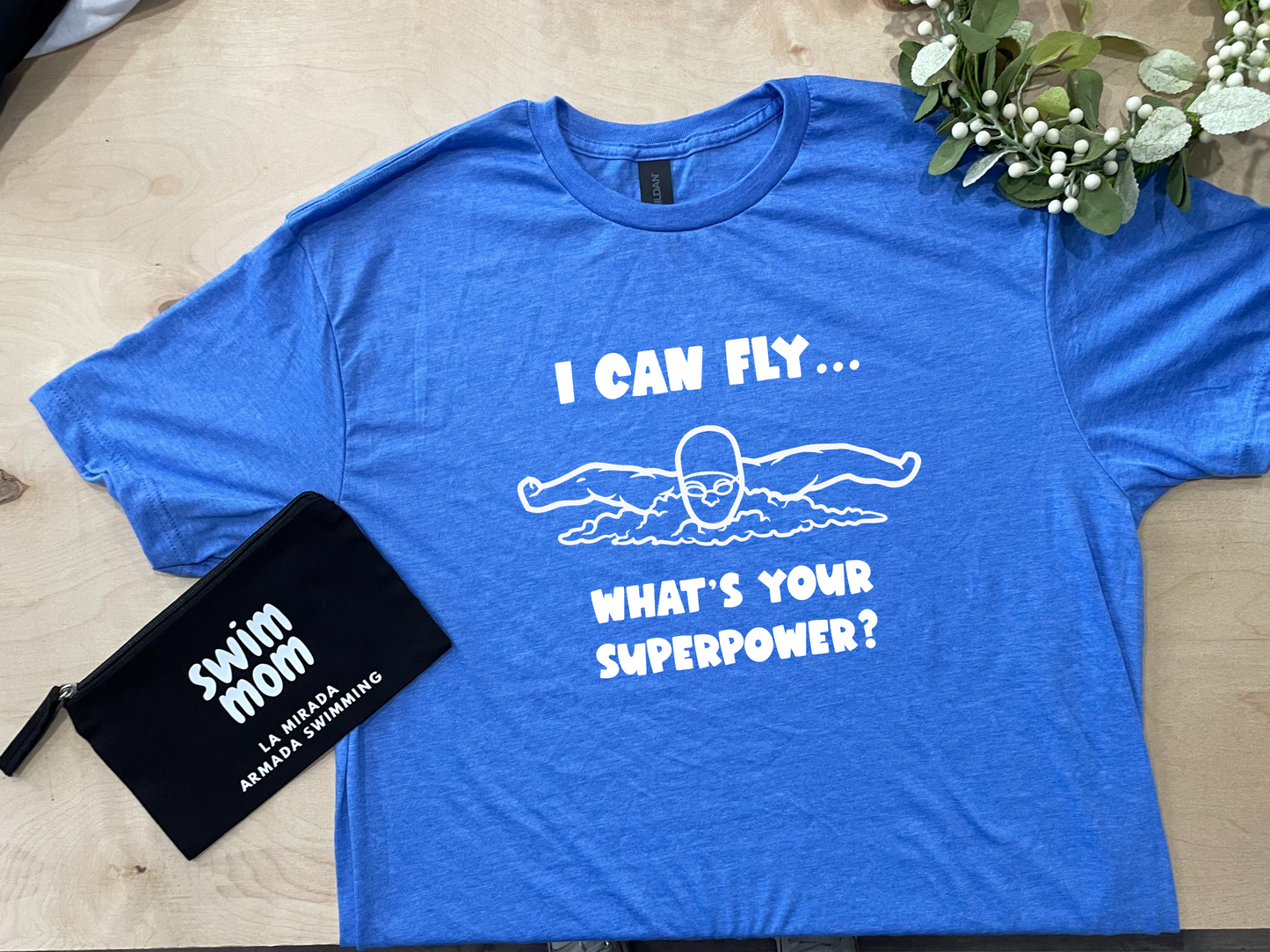 I can fly.. what is your superpower? Adult Crewneck Swimmer Tee