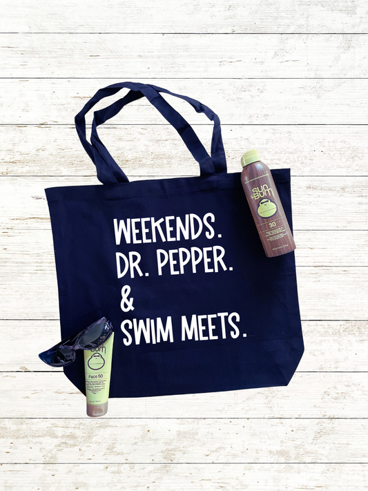 Weekends. Dr. Pepper. & Swim Meets. - Swim Mom Tote Bag - Gift Tote Bag - Free Shipping
