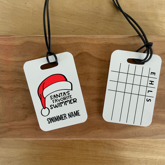 Santa's Favorite Swimmer Reusable Swim Meet Heat/ Bag Tag