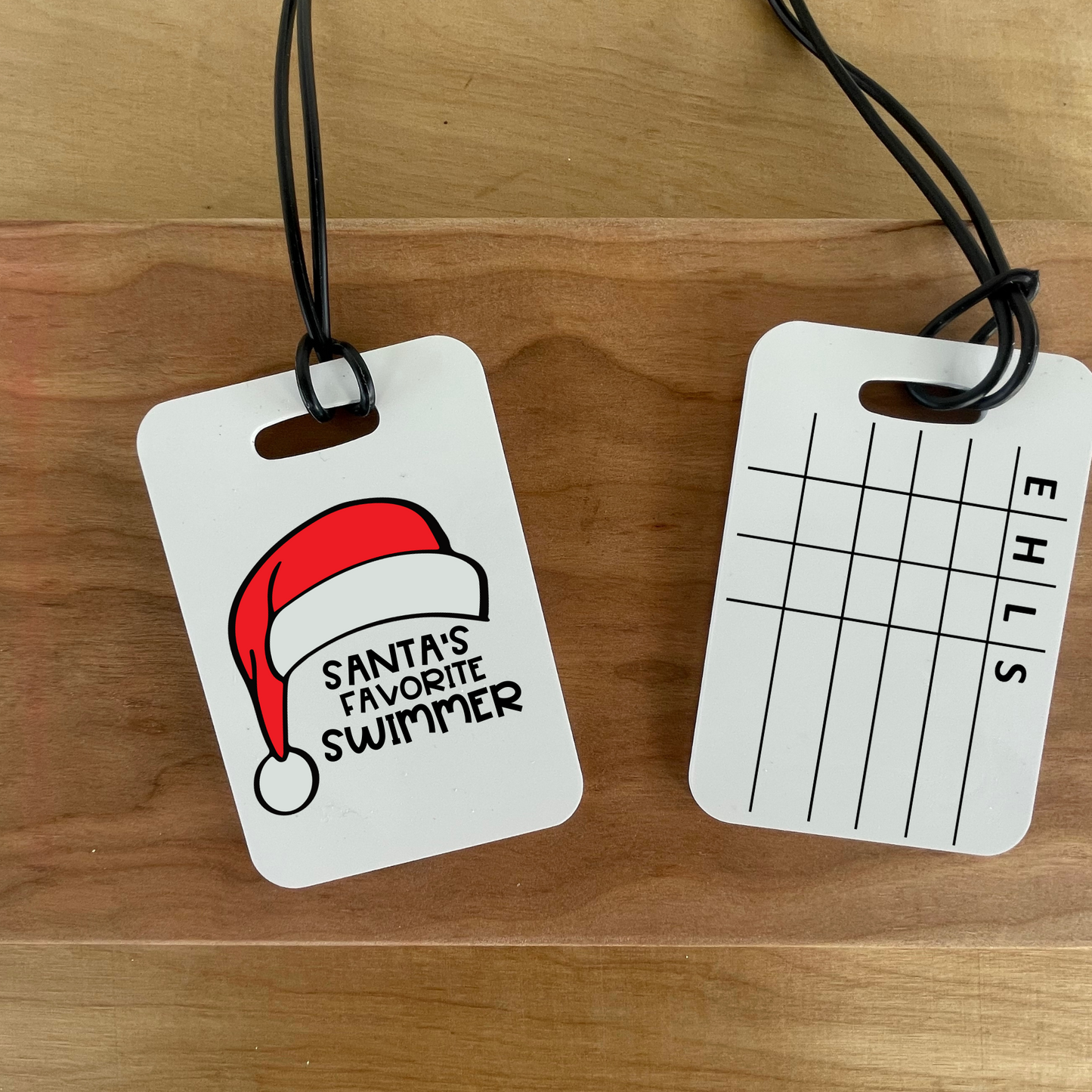 Santa's Favorite Swimmer Reusable Swim Meet Heat/ Bag Tag