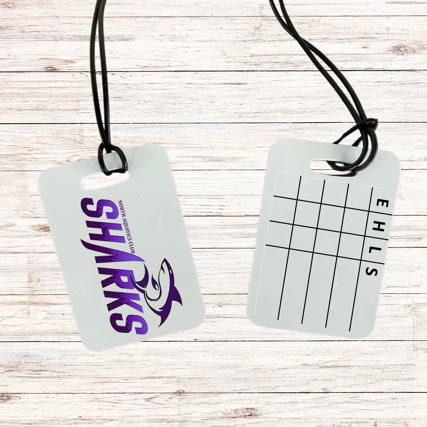 Reusable swim meet heat tag: NAC Sharks