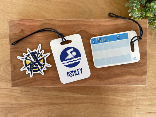 *Personalized* Reusable swim meet heat tag: Swimmer Blue