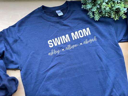 Swim Mom Sweatshirt Personalized with Names (Script)